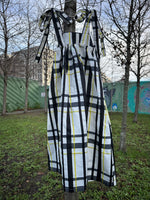 Handmade  Black Check with Yellow Overcheck on White Dress With Bows